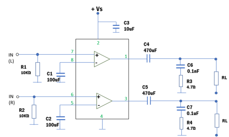 TDA2822M Test Circuit (Stereo)