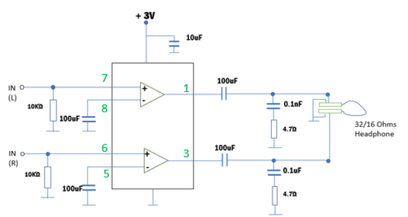 TDA2822M Typical Application in Portable Players