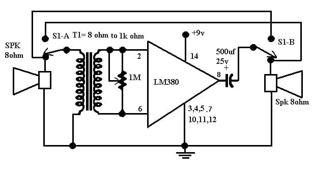 Simple Intercom Circuit with LM380 IC